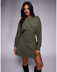 ASOS - Supersoft Slash Neck Blouson Batwing Mini Dress - Lyst