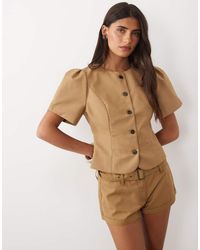 Lioness - Femme Cotton Rich Puff Sleeve Button Up Blouse Co-ord - Lyst