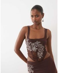 ASOS - Co-ord Mesh Embroidered Corset Top - Lyst