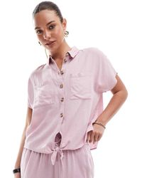 Pieces - Overhemd Van Linnenmix Met Gestrikte Voorkant - Lyst