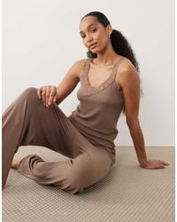 Threadbare - Lettuce Hem Pointelle Vest And Trouser Pyjama Set - Lyst
