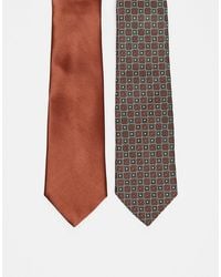 ASOS - 2 Pack Burnt Orange And Patterned Tie - Lyst