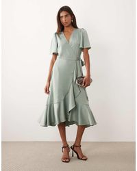 Y.A.S - Satin Wrap Midi Dress - Lyst