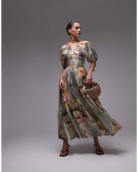 & Other Stories - Midi Jurk Met Linnenlook En Bloemenprint - Lyst