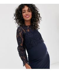 Chi Chi London 2 In 1 Lace Dress With Long Sleeve In Navy - Blue