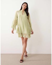 Y.A.S - Tie Front Long Sleeve Boho Mini Dress - Lyst