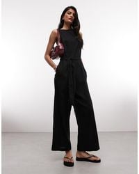 Monki - Linen Sleeveless Wide Leg Jumpsuit With Tie Belt Detail - Lyst