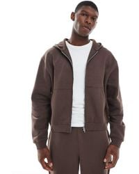 ASOS - Sudadera Marrón Básica De Corte Cuadrado Extragrande Con Capucha Y Cremallera De - Lyst