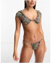 Miss Selfridge - Top bikini a fiorellini con coppe e design aperto sul retro - Lyst