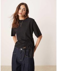 ASOS - Camiseta Negra Extragrande Con Detalle De Godet Y Cordón Ajustable De - Lyst