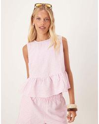 Vila - Top Met Peplumzoom En Gingham Ruit - Lyst