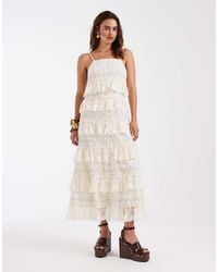 Vero Moda - Disty Floral Printed Cotton Cami Maxi Dress With Tiered Lace Trim - Lyst
