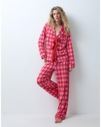 Loungeable - Ensemble pyjama chemise à nouer sur le devant et pantalon à carreaux argyle et rouge - Lyst