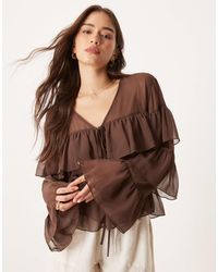 ASOS - Chiffon Tie Front Ruffle Blouse - Lyst