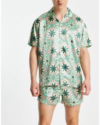 ASOS Satin Shirt And Shorts Pajama Set - Green