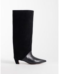 ASOS - Botas Hasta La Rodilla Con Tacón Bajo Castiel En Mezcla De Cuero Y Ante Negro - Lyst