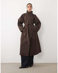 Vila - Funnel Neck Tie Waist Trench Coat - Lyst