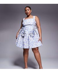 ASOS - Curve Jacquard Pleated Bust Mini Skater Dress With Corsages - Lyst