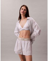 Calvin Klein - Gestreepte Pyjamashorts Van Katoenen Popeline - Lyst