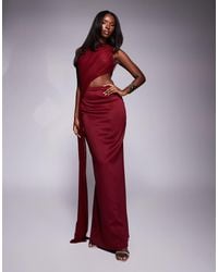 ASOS - High Neck Scuba Maxi Dress With Draped Mesh Side Train Detail - Lyst