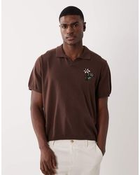 ASOS - Oversized Knitted Short Sleeve Notch Neck Polo With Flower Embroidery - Lyst