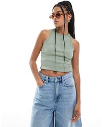 New Look - Camiseta Caqui Sin Mangas Con Cuello De Nadadora De -Verde - Lyst