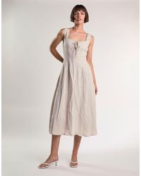 Glamorous - Tie Front Pleated Midi Dress - Lyst