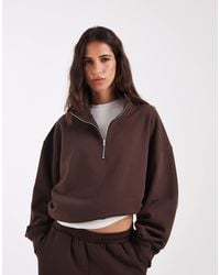 ASOS - Half Zip Boxy Funnel Neck Brushback Sweatshirt - Lyst