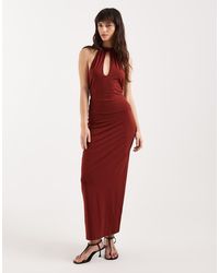 Motel - Viorela Keyhole Halter Tie Waist Midaxi Jersey Dress - Lyst