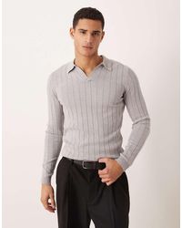 ASOS - Muscle Fit Long Sleeve Knitted Rib Notch Neck Polo - Lyst