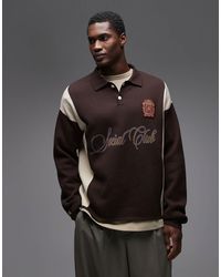 Prohibited - Polo en maille à manches longues avec logo - marron - Lyst