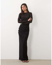 TFNC London - Plus Maxi Jurk Van Jersey Met Mesh Overlay En Lange Mouwen - Lyst
