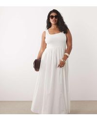 ASOS - Asos Design Curve Scoop Ribbed Bodice With Poplin Skirt Midi Dress - Lyst