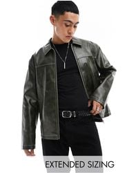 ASOS - Faux Leather Harrington Jacket With Contrast Stitch - Lyst