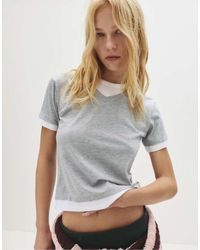 Pull&Bear - T-Shirt A Maniche Corte A Doppio Strato Bianca E Grigia - Lyst