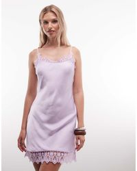 Monki - Lace Detail Satin Slip Mini Dress - Lyst