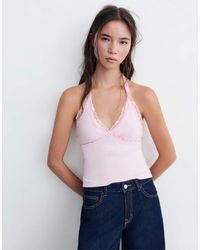 Pull&Bear - Lace-trimmed Halter Top - Lyst