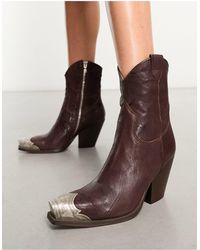 Free People - Brayden Leather Toe-cap Detail Cowboy Ankle Boots - Lyst