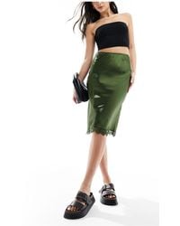 ASOS - Satin Midi Skirt With Lace Trim - Lyst