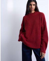 TOPSHOP - Pull oversize épuré en maille côtelée avec encolure large - rouille - Lyst