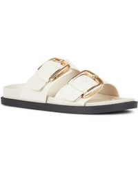 SEQWL - Flat Mule Sandals Double Strap Slides With Buckle Detail - Lyst