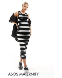 ASOS - Asos design maternity - robe sans manches longueur mollet en maille rayée - Lyst