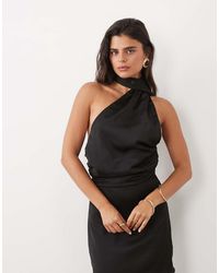 TFNC London - Satin High Neck Sheer Hem Chiffon Scarf Detail Maxi Dress - Lyst