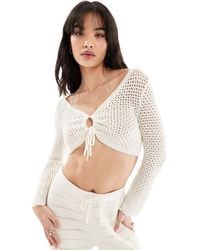 ONLY - Crochet Tie Front Cropped Top Co-ord - Lyst
