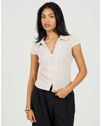 Brave Soul - Short Sleeve Gingham Collared Top - Lyst