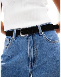 Pieces - Ceinture en daim à boucle argentée - Lyst
