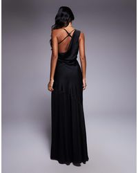 knee length dresses for ladies Rent Lavish Alice Yellow Palm One Shoulder Cape Mini Dress