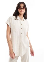 Pieces - Mix & Match Tie Front Linen Shirt - Lyst