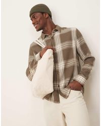 New Look - Camicia Oxford Color Kaki Scuro A Quadri - Lyst