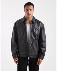 ASOS - – hochwertige harrington-jacke aus echtem leder - Lyst
